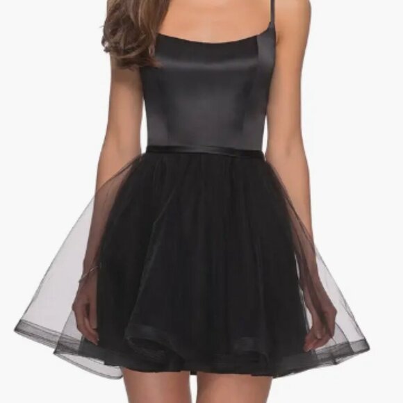 La Femme Satin & Tulle Fit & Flare Dress - Picture 1 of 6